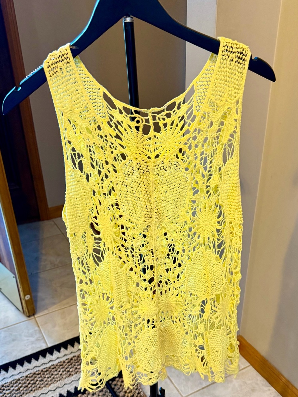 Yellow Crochet Sleeveless Women's Top